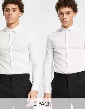 Белая/белая рубашка с коротким рукавом стрейч ASOS DESIGN