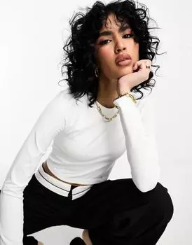 Белая бесшовная укороченная рубашка с длинными рукавами ASOS