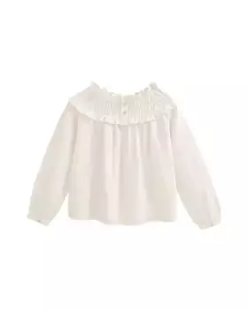 Белая блузка для девочки с длинными рукавами и воротником на резинке Dadati