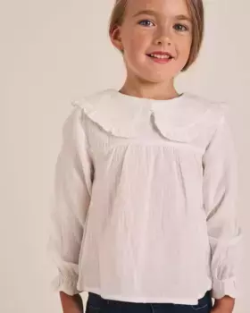 Белая блузка для девочки с длинными рукавами и воротником Питера Пэна Dadati