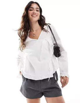 Белая блузка из поплина с запахом и завязкой спереди ASOS DESIGN