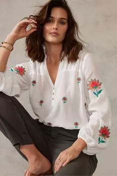 Белая блузка с цветочной вышивкой Mint Velvet, белый