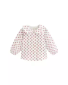 Белая блузка с длинными рукавами для девочки в красный горошек Dadati, цвет Natural