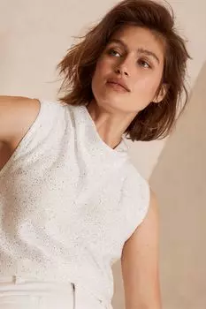 Белая блузка с драпированными пайетками Mint Velvet, белый