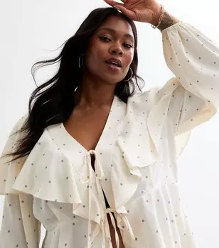 Белая блузка с завязками и оборками Curves New Look, белый