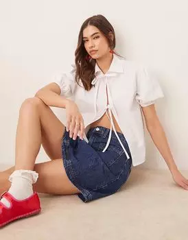 Белая блузка с завязками спереди и рукавами-фонариками ASOS DESIGN