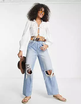 Белая блузка с завязками спереди Topshop