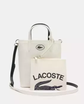 Белая большая сумка Anna с вертикальным дизайном и плоским клатчем Lacoste