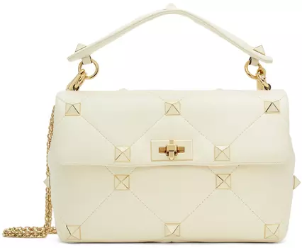 Белая большая сумка через плечо с римскими заклепками Valentino Garavani
