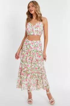Белая цветочная многоярусная юбка QUIZ Clothing