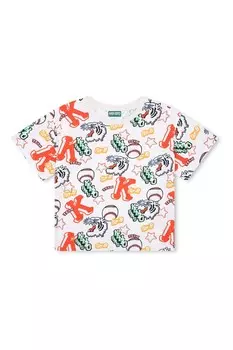 Белая детская футболка Kenzo Kids Tiger Team с логотипом Kenzo, бежевый