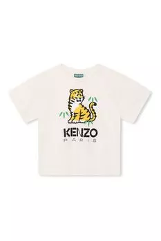 Белая детская футболка Kenzo с логотипом в виде тигра Kenzo, бежевый