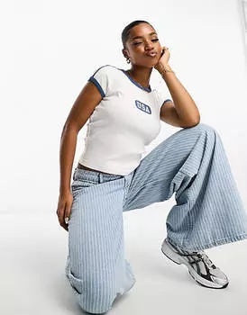 Белая детская футболка с контрастной окантовкой Pull&Bear USA