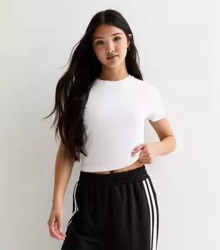 Белая детская футболка в рубчик с короткими рукавами для девочек New Look, белый