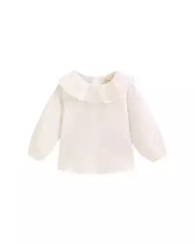 Белая детская рубашка с длинными рукавами и воротником с рюшами Dadati, белый