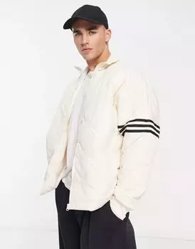 Белая дутая куртка с 3 полосками adidas Originals Neuclassics