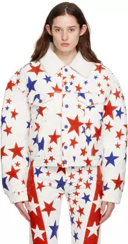 Белая джинсовая куртка из жаккарда с принтом ERL