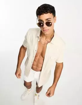 Белая джинсовая рубашка узкого кроя из эластичного материала ASOS