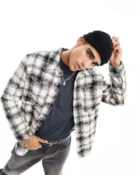 Белая фактурная рубашка в клетку Pull&Bear