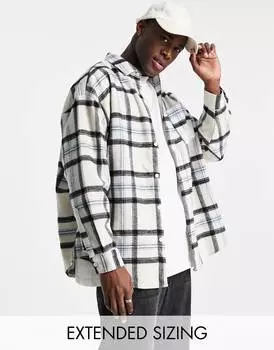 Белая фланелевая куртка в крупную клетку с начесом ASOS DESIGN