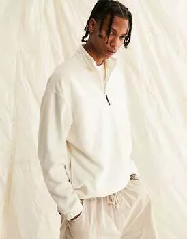 Белая флисовая толстовка оверсайз с молнией до половины ASOS DESIGN