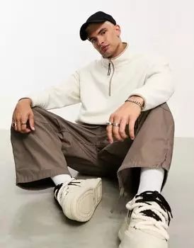 Белая флисовая толстовка оверсайз с полумолнией ASOS