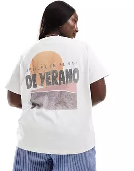 Белая футболка бойфренда с рисунком де верано ASOS DESIGN Curve