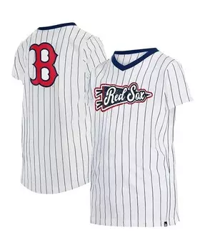 Белая футболка Boston Red Sox в тонкую полоску с v-образным вырезом для больших девочек New Era, белый