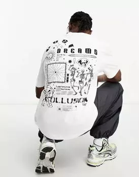 Белая футболка COLLUSION с принтом скелета Lost Dreams на спине