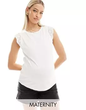 Белая футболка для беременных с английской вышивкой на рукавах Vero Moda Vero Moda Maternity