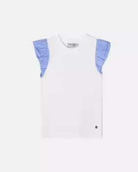 Белая футболка для девочек с контрастными полосатыми рюшами Silbon, белый