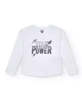 Белая футболка для девочек с серебряной надписью «Star Power» Tuc tuc