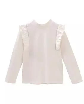 Белая футболка для девочки с рюшами по бокам и серебряной лентой Dadati, белый