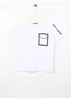 Белая футболка для мальчиков с круглым вырезом и низкими плечами с принтом CHINE BOY Discovery Expedition, белый