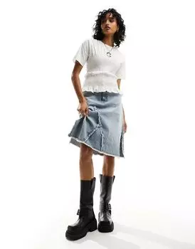 Белая футболка из хлопкового поплина со сборками ASOS