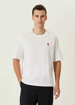 Белая футболка из органического хлопка с вышитым логотипом Ami