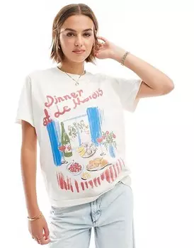 Белая футболка классического кроя ASOS DESIGN с изображением Diner Le Marais