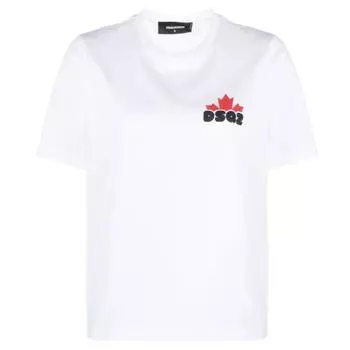 Белая футболка классного кроя с логотипом Maple Leaf, маленький размер Dsquared2, белый