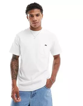 Белая футболка Lacoste с нагрудным карманом и логотипом