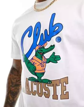 Белая футболка Lacoste с рисунком спереди в стиле ретро