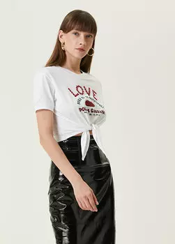 Белая футболка на шнуровке с круглым вырезом с принтом Dolce&Gabbana