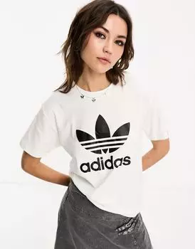 Белая футболка обычного кроя adidas Trefoil