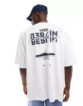 Белая футболка oversize с принтом на спине ASOS DESIGN