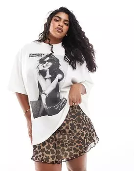 Белая футболка оверсайз ASOS DESIGN Curve с черно-белым фотопринтом на спине