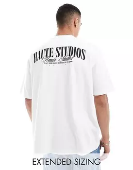 Белая футболка оверсайз из плотной ткани плотностью 220 г/м ASOS DESIGN с принтом на спине