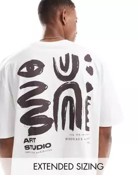 Белая футболка оверсайз с абстрактным принтом на спине ASOS DESIGN