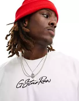 Белая футболка оверсайз с автографом G-Star