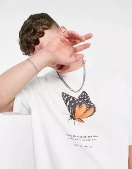 Белая футболка оверсайз с бабочкой и текстовым принтом ASOS DESIGN