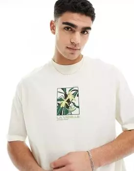 Белая футболка оверсайз с цветочным принтом на груди ASOS