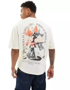 Белая футболка оверсайз с цветочным принтом на спине ASOS DESIGN